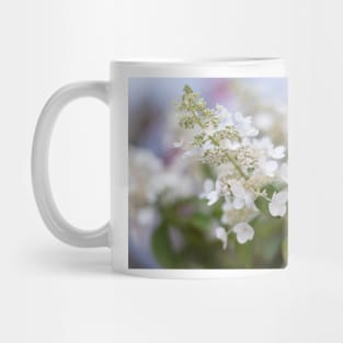 White Hydrangea Flowers with Pastel Background Mug